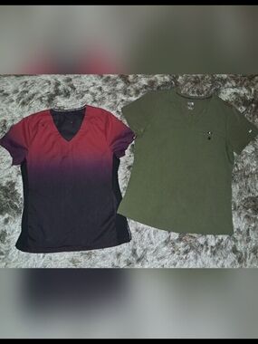 Koi Scrub Top Bundle Ombre Red Black + Army Green Small